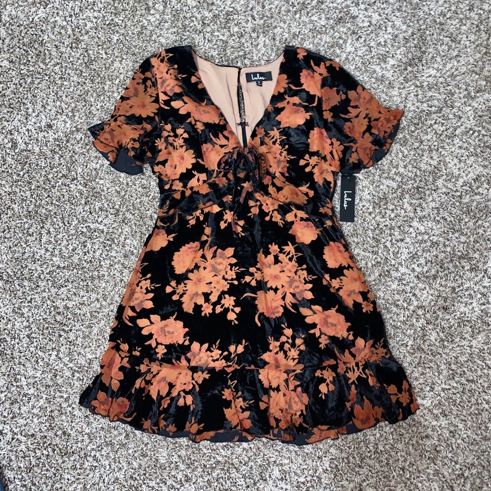 Lulus velvet orange dress NWT